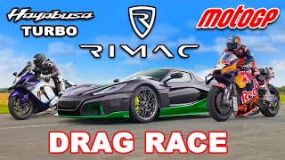 Motor MotoGP v Rimac Nevera v Hayabusa Turbo DRAG RACE [upl. by Daht121]