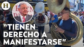 AMLO apoya protestas de músicos de banda en Mazatlán pide que no haya violencia [upl. by Hsirk449]