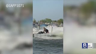 Rochester firefighter uses jet ski to put out boat fire [upl. by Alaikim]