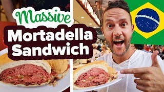 MASSIVE Brazilian Sandwich First time eating a Mortadella Sandwich What to eat in Sao Paulo Brazil [upl. by Eilrebmik]