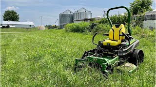 FIRST Mowing 10 Flexwing 46 Horsepower Tractor Heavy Fescue Small Trees [upl. by Concepcion]