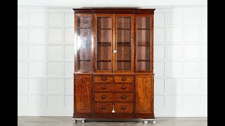 Large English 19thC Mahogany Glazed Breakfront Bookcase [upl. by Annoyt909]