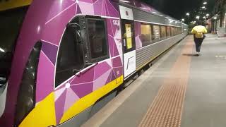 Geelong station at night Vline train from Southern Cross arriving Australia [upl. by Aivad]