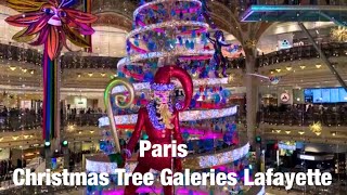 Paris city walks Christmas Tree Galeries Lafayette Paris France 4K [upl. by Bekelja472]