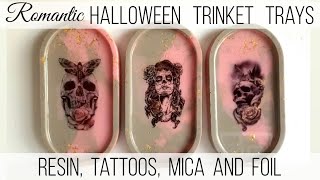 Epoxy Resin Trinket trays Romantic Halloween with Tattoos and Foil [upl. by Serolod]