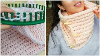 HOW TO KNIT A COWL IN DIAMOND STITCH ON ROUND LOOM [upl. by Aarika]