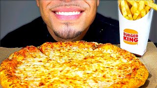 EATING DOMINOS CHEESIEST PIZZA BURGER KING CRISPY FRIES ASMR MUKBANG NO TALKING JERRY BIG BITES [upl. by Catina]