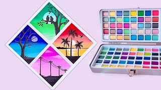 4 Easy Watercolor Paintings  4 scenery  watercolor painting [upl. by Eerak963]