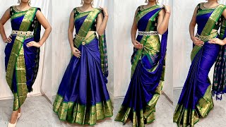 COTTON SILK SAREE DRAPING IN 4 ELEGANT STYLEELEGANT LEHENGA STYLE DRAPINGBEGINNERS SAREE DRAPING [upl. by Zannini]