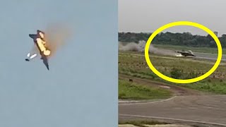 Horrifying moment Fighter jet bounces off runway causing a disaster [upl. by Hughett688]