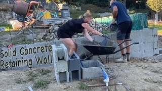 Filling Retaining Wall with Concrete  Bloc a Bancher Part 3 [upl. by Betteann]