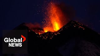 Italys Mount Etna erupts puts on spectacular show at dawn [upl. by Airehs949]