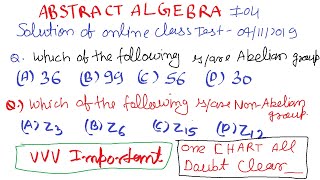 11 ABSTRACT ALGEBRA ONLINE CLASS SOLUTION 4 NOV 2019  ABELIAN AND NONABELIAN GROUP [upl. by Goody]