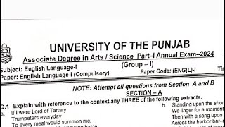 Ba Part 1 English paper 2024 English ba Part 1 group 1 paper 2024Punjab University [upl. by Nodnil]