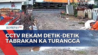 Begini CCTV Rekam Tabrakan KA Turangga Bandung Raya Ada Bunyi Ledakan dan Kereta Berhenti Mendadak [upl. by Nnylharas]