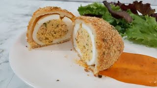 Recette dŒuf dur pané croustillant fourré en surprise [upl. by Ecahc276]