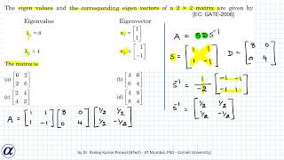 The eigenvalues and the corresponding eigenvectors of a 2x2 matrix are given by EC GATE 2006 [upl. by Ayekal]