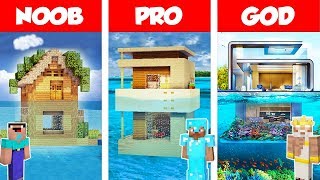 Minecraft NOOB vs PRO vs GOD MODERN HOUSE ON WATER BUILD CHALLENGE in Minecraft  Animation [upl. by Barbara]