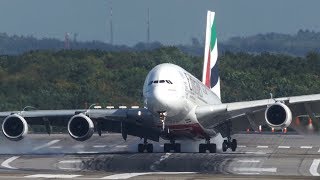 Unbelieveable AIRBUS A380 HARD CROSSWIND LANDING during a STORM at Düsseldorf  4K [upl. by Kall267]