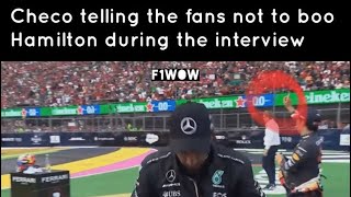 Checo Perez telling the fans not to boo at Lewis Hamilton  Mexican GP F1 [upl. by Valaree379]