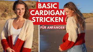 Strickjacke stricken für Anfänger  Anleitung für einfachen Basic Cardigan [upl. by Salomone215]