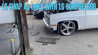 LS SWAPPED C10 AC LINES with stock LS compressor [upl. by Emelin]