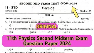 11th Physics Second Midterm Exam Original Question Paper 2024 [upl. by Mavilia]