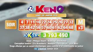 Tirage du soir Keno® du 01 janvier 2024  Résultat officiel  FDJ [upl. by Coriss]