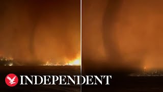 Firenado swirls as blaze rages in British Columbia [upl. by Balch]