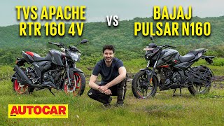 TVS Apache RTR 160 4V vs Bajaj Pulsar N160 I Which is the best 160cc motorcycle I Autocar India [upl. by Mae811]