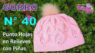 Como tejer el Gorro N° 40 a crochet MODELO 1 en punto Hojas en Relieves con Piñas paso a paso [upl. by Etnwahs800]