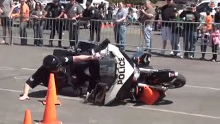 motorcycle officers crash bikes during competition [upl. by Siduhey]