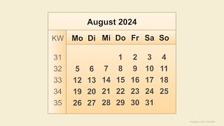 Kalender August 2024 [upl. by Oijimer]