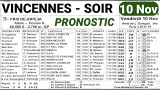 Programme 10 Nov Pronostic Quinté du demain VincennesSOIR [upl. by Yrroc]