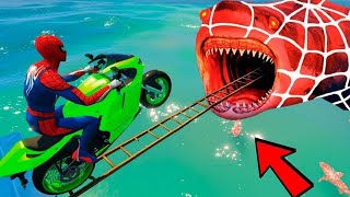 GTA V Mega Ramp Boats Cars Motorcycle with Trevor and Friends New Stunt Map Challenge [upl. by Burton]