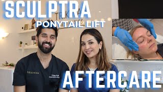 Sculptra ponytail lift AFTERCARE  non surgical face lift post treatment [upl. by Cally368]