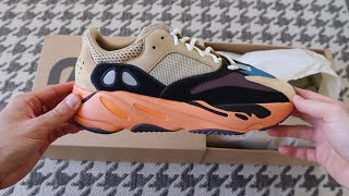 Adidas Yeezy boost 700  Enflame Amber  close lookOn feet with trouser fits 🔥 ☄️☀️🫐👾 [upl. by Arrac339]