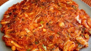 Two kinds of kimchi pancakes Kimchijeon 김치전 [upl. by Afital]