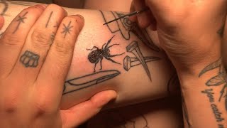 tattooing myself step by step stick and poke method [upl. by Jepson]