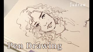 ENG Pen Drawing인물 펜드로잉 그리는 방법30분드로잉  pen drawing  pigma pen [upl. by Akirehc]