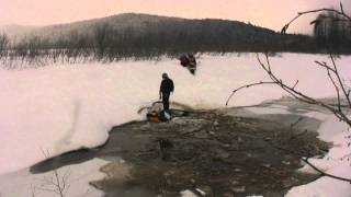 Broken Ski Doo XP 600R Snowmobile Water Crossing Tow Job [upl. by Saberio]