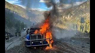 Trucker helps firefighters extinguish I70 truck fire spreading to trees on Krystal 93 [upl. by Anitsirk652]