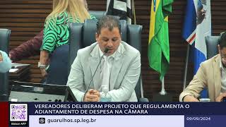 Vereadores deliberam projeto que regulamenta o adiantamento de despesa na Câmara [upl. by Novert]