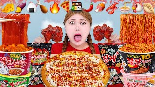 ASMR Eating Emoji Spicy Noodles Challenge Mukbang 🍝🍕🍗🍭 by HIU 하이유 [upl. by Sherl]