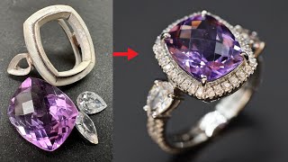 how to make a fancy amethyst silver ring for ladies  Custom Made amethyst ring [upl. by Stutman924]