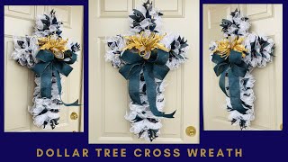 8 EASY amp INEXPENSIVE DOLLAR TREE CROSS WREATH DIY DECO MESH HOLIDAY DECOR [upl. by Elga]