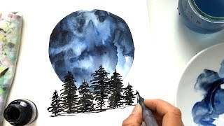 Moon Forest  WATERCOLOR [upl. by Atteynod588]