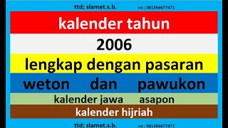 kalender 2006 lengkap pawukon  weton  pasaran kalender jawa  hijriah [upl. by Jochbed509]