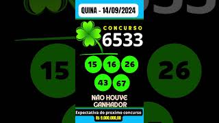 🍀 QUINA 140924 Resultado QUINA Concurso 6533 [upl. by Wilkison]