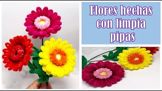 Hermosas flores hechas con limpia pipas para decorar tu hogar [upl. by Garrot787]